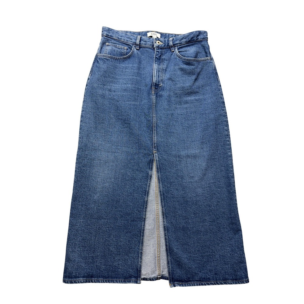 COS Denim Pencil Skirt Womens 12 High Rise Front Slit Long‎